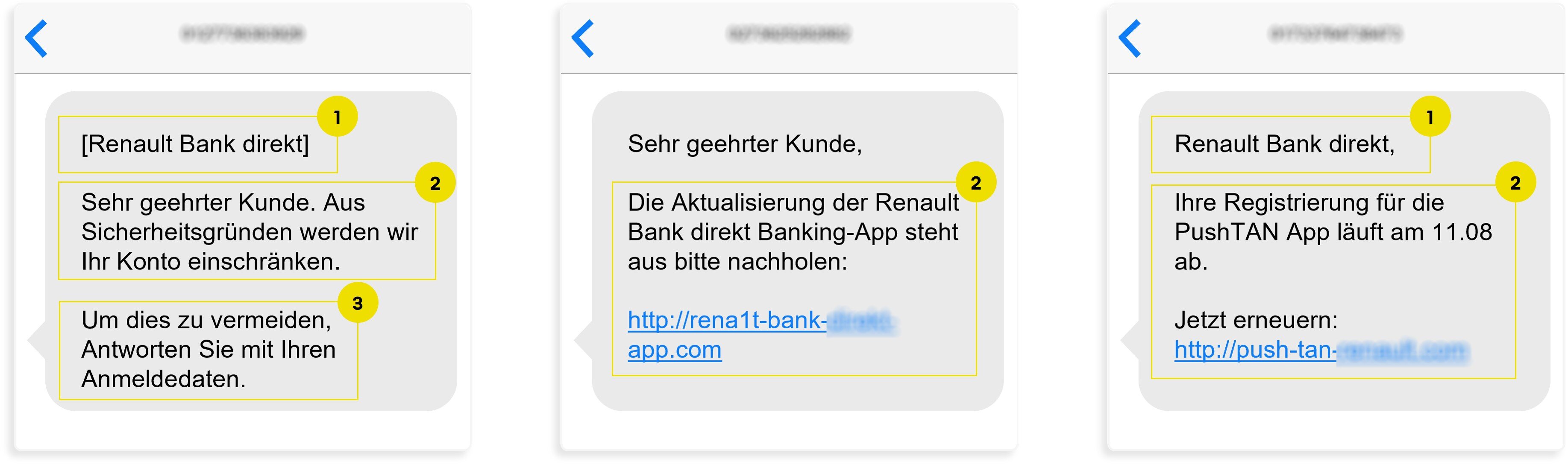 Beispiele von Phishing SMS