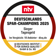 Siegel: Deutschlands Spar-Champions 2025 - Sieger Tagesgeld